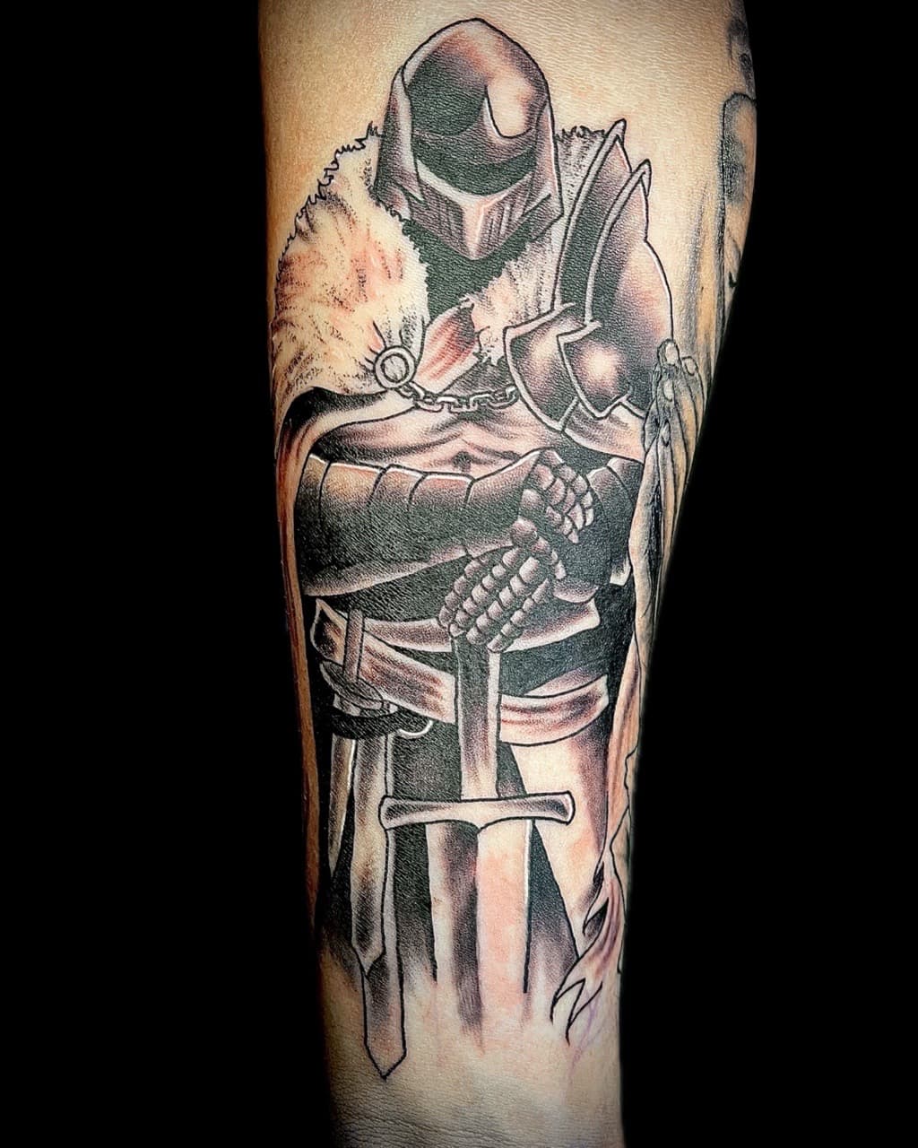 Neo-Traditional + Black & Grey knight tattoo on Forearm by graypaint on TattMe