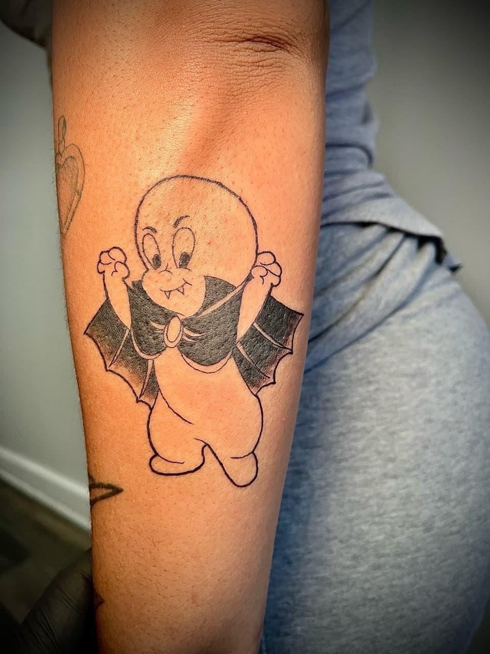Black-work + Cartoon casper tattoo on Forearm by graypaint on TattMe