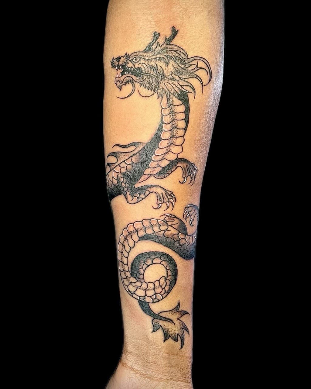 Japanese + Black & Grey dragon tattoo on Forearm by graypaint on TattMe