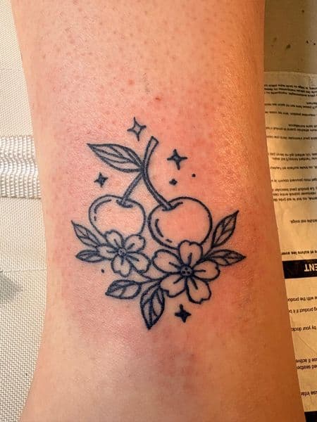 Fine Line + Black-work cherries tattoo on Forearm by TattsByBoogzz on TattMe
