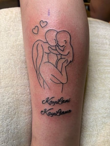 Fine Line + Minimalist mother tattoo on Calf by TattsByBoogzz on TattMe