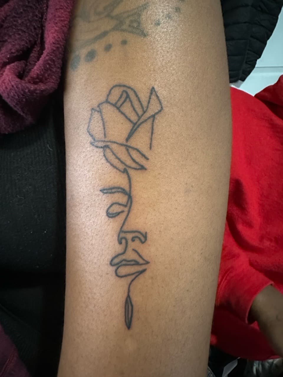 Fine Line + Minimalist rose tattoo on Upper Arm by TattsByBoogzz on TattMe