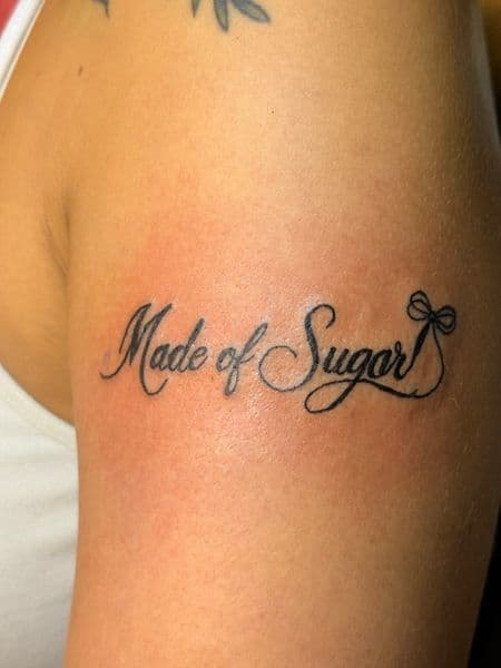 Lettering + Script quote tattoo on Upper Arm by TattsByBoogzz on TattMe