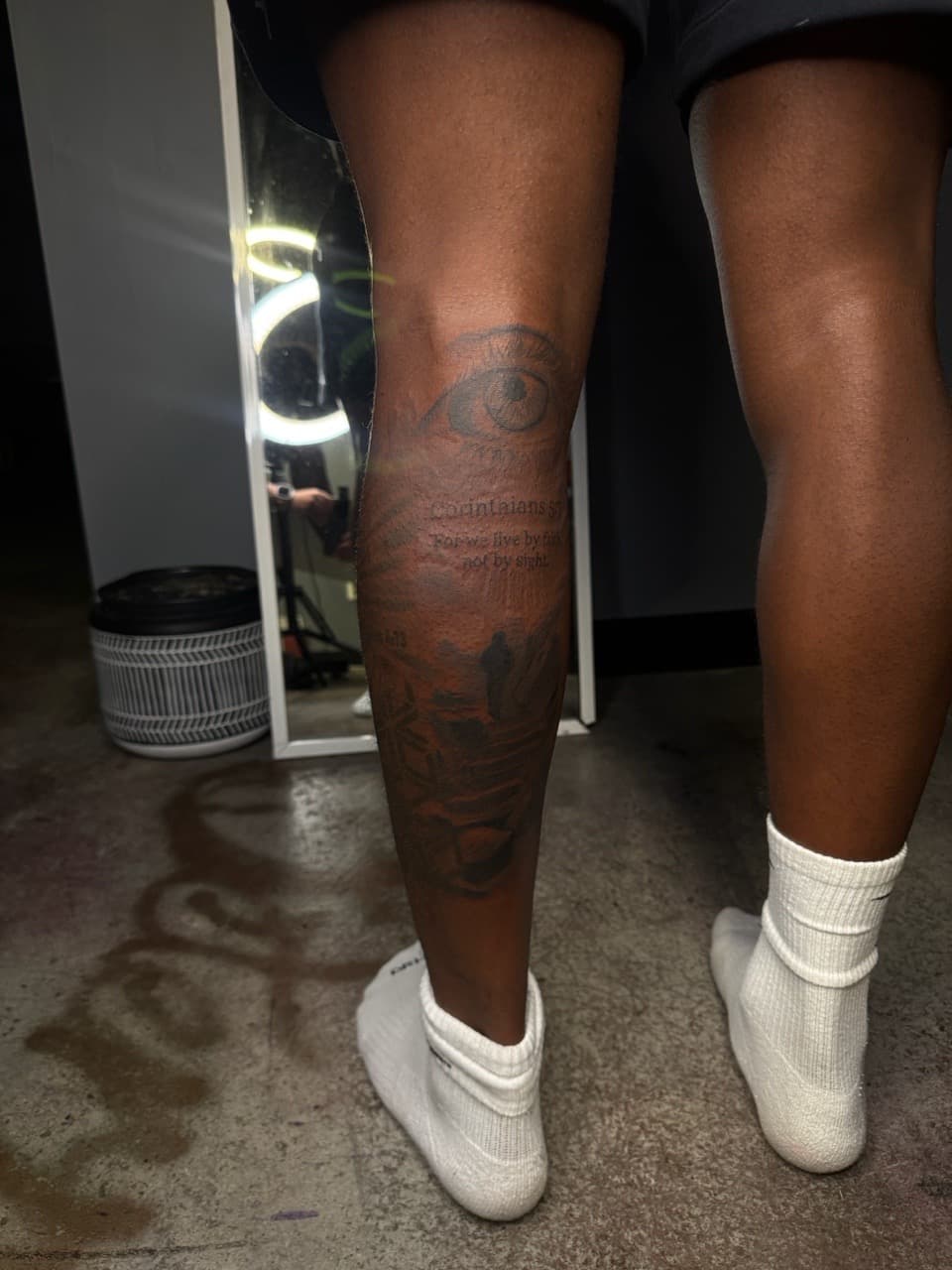 Fine Line + Black & Grey eye tattoo on Calf by Sketch_By_Lex on TattMe