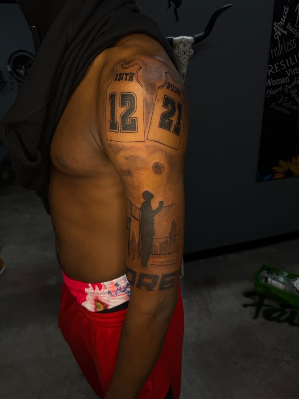 Black-work + Lettering basketball tattoo on Upper Arm by Sketch_By_Lex on TattMe