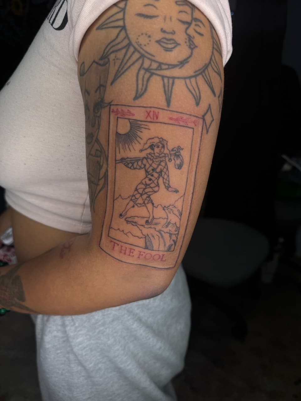 Line-work + Illustrative tarot card tattoo on Upper Arm by Sketch_By_Lex on TattMe