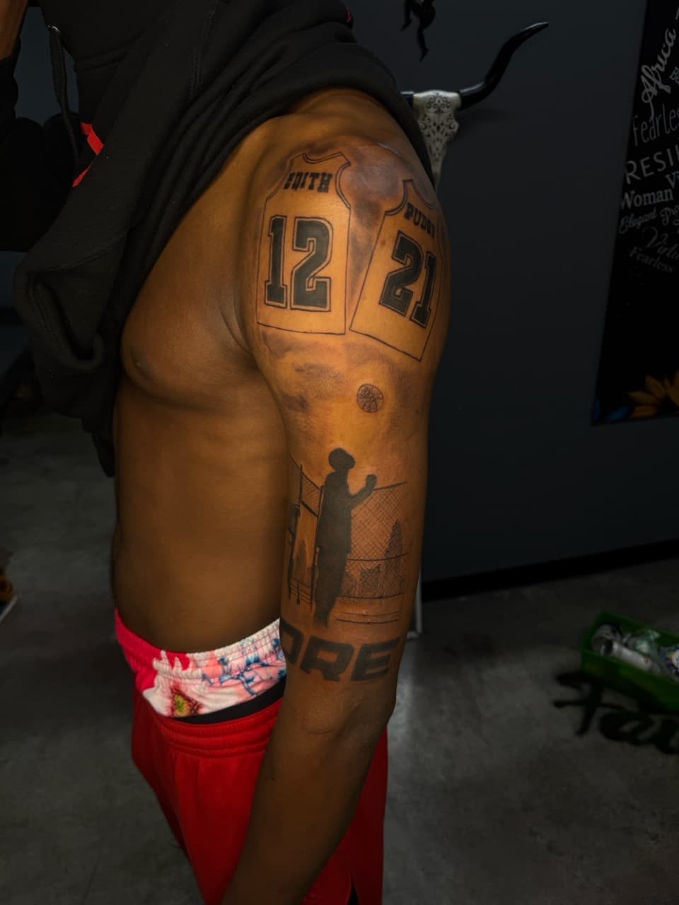 Black-work + Lettering numbers tattoo on Upper Arm by Sketch_By_Lex on TattMe