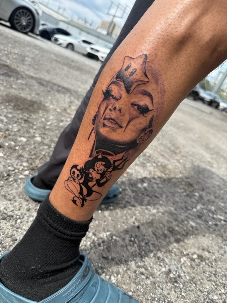 Black & Grey + Realism woman tattoo on Calf by Almty_Inks on TattMe