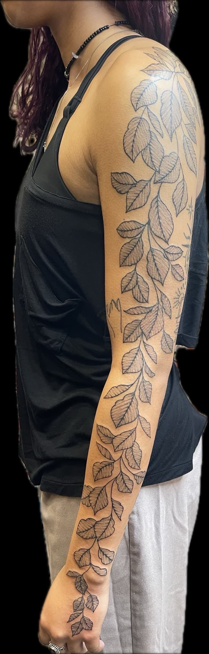 Line-work + Floral vine tattoo on Full Sleeve by Carmela_Bella on TattMe