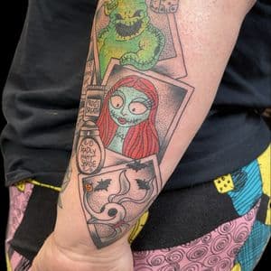 Color + Illustrative oogie boogie tattoo on Forearm by Carmela_Bella on TattMe