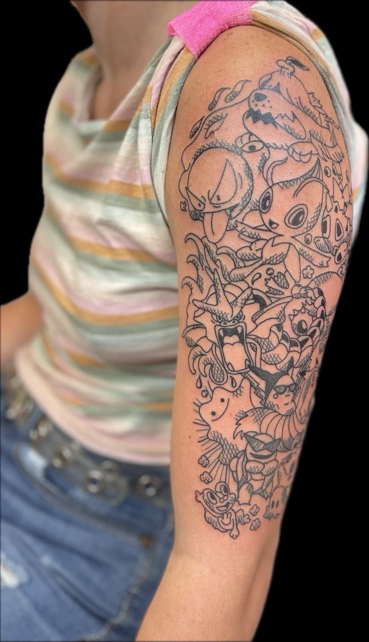 Pop Culture + Anime characters tattoo on Upper Arm by Carmela_Bella on TattMe
