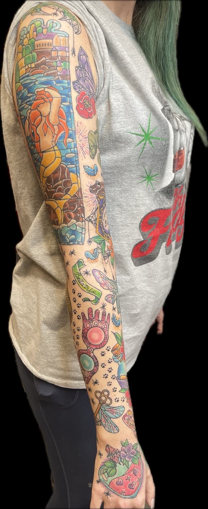 Color + Illustrative mermaid tattoo on Full Sleeve by Carmela_Bella on TattMe