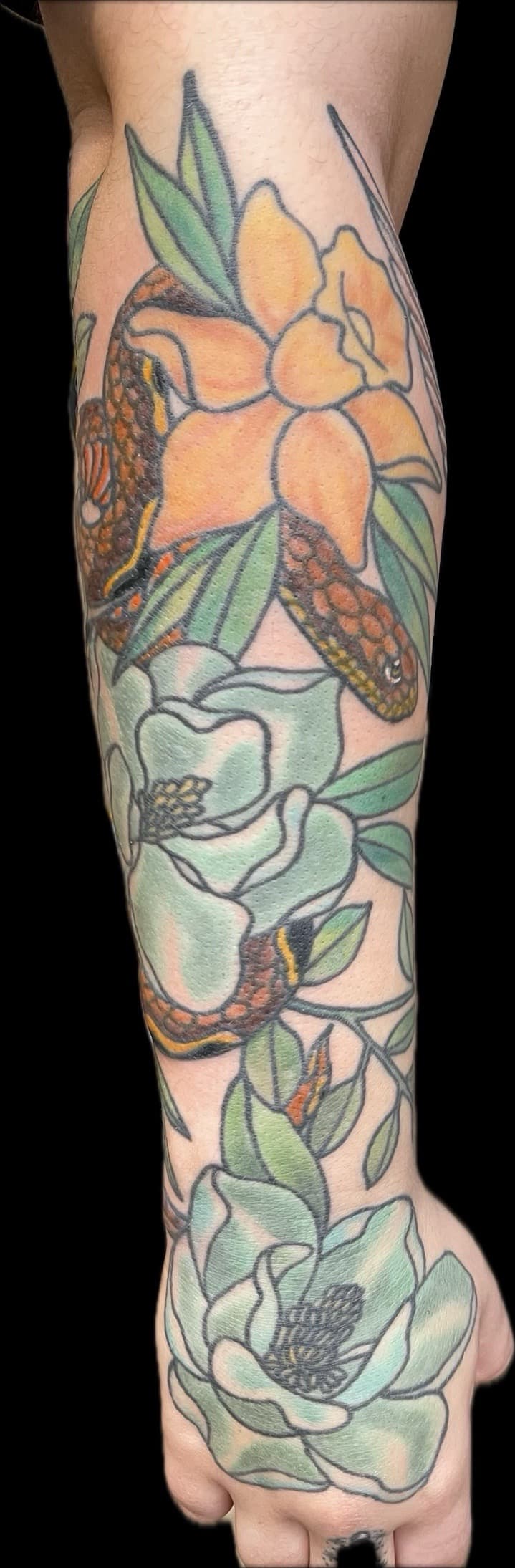 Neo-Traditional + Illustrative snake tattoo on Forearm by Carmela_Bella on TattMe