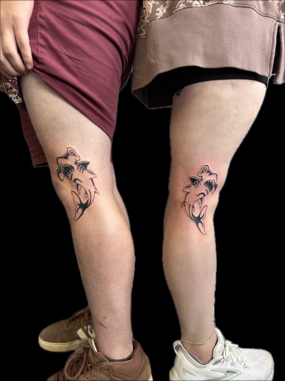 Black & Grey + Illustrative sharks tattoo on Knee by Carmela_Bella on TattMe