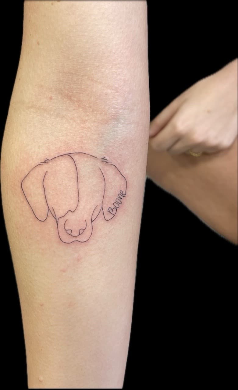 Fine Line + Minimalist dog tattoo on Forearm by Carmela_Bella on TattMe