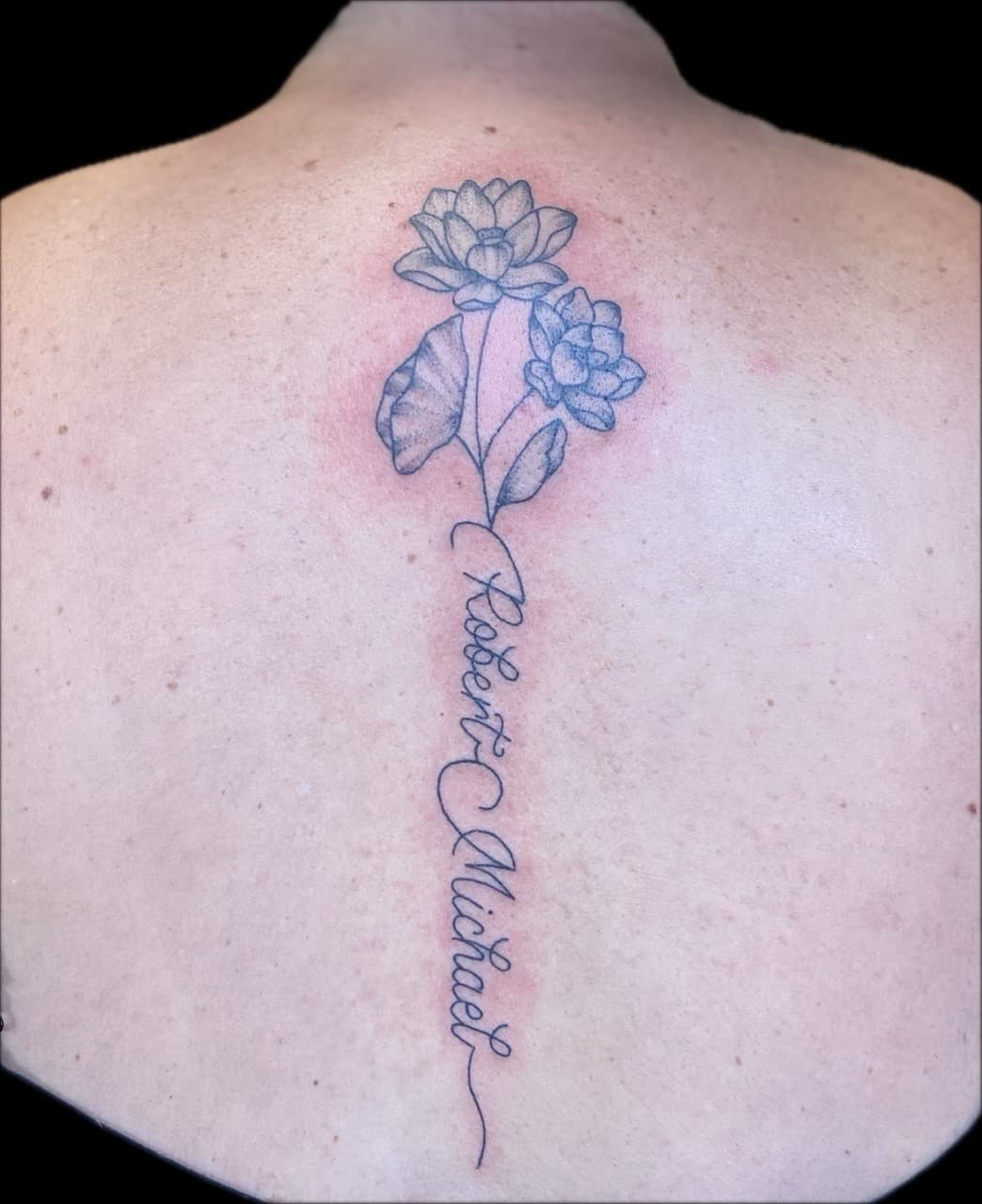 Fine Line + Floral flowers tattoo on Spine by Carmela_Bella on TattMe