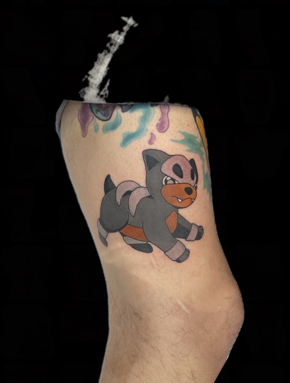 Anime + Cartoon dog tattoo on Thigh by Carmela_Bella on TattMe