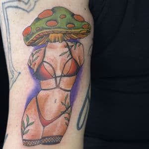 Color + Neo-Traditional mushroom tattoo on Upper Arm by Carmela_Bella on TattMe