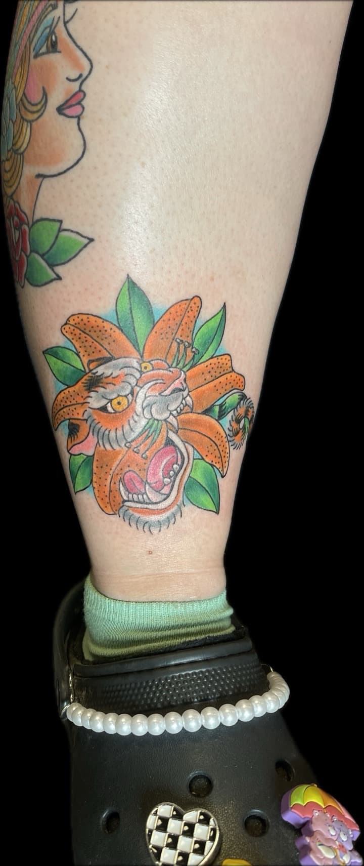 Traditional + American Traditional tiger tattoo on Ankle by Carmela_Bella on TattMe
