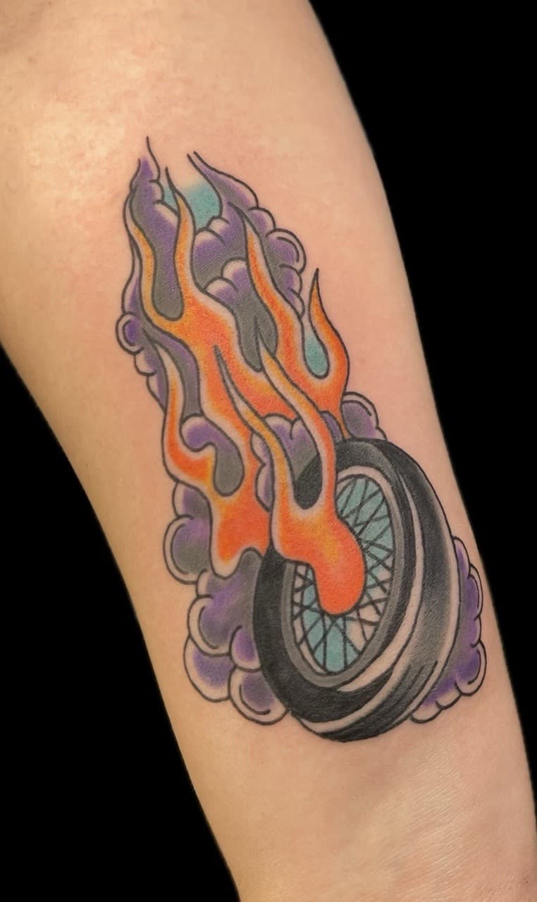 New School + Color wheel tattoo on Forearm by Carmela_Bella on TattMe