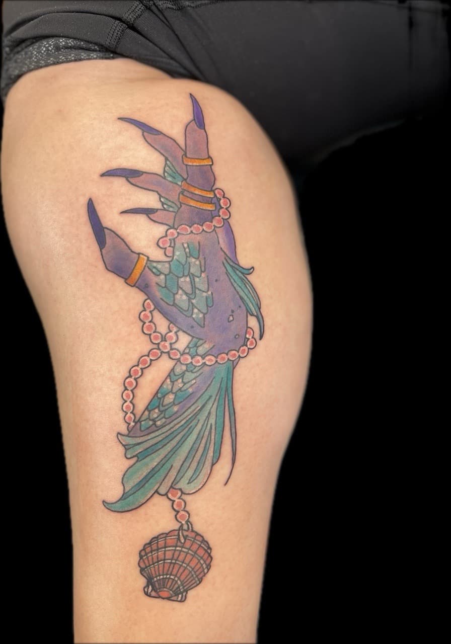 Color + Illustrative mermaid tattoo on Calf by Carmela_Bella on TattMe