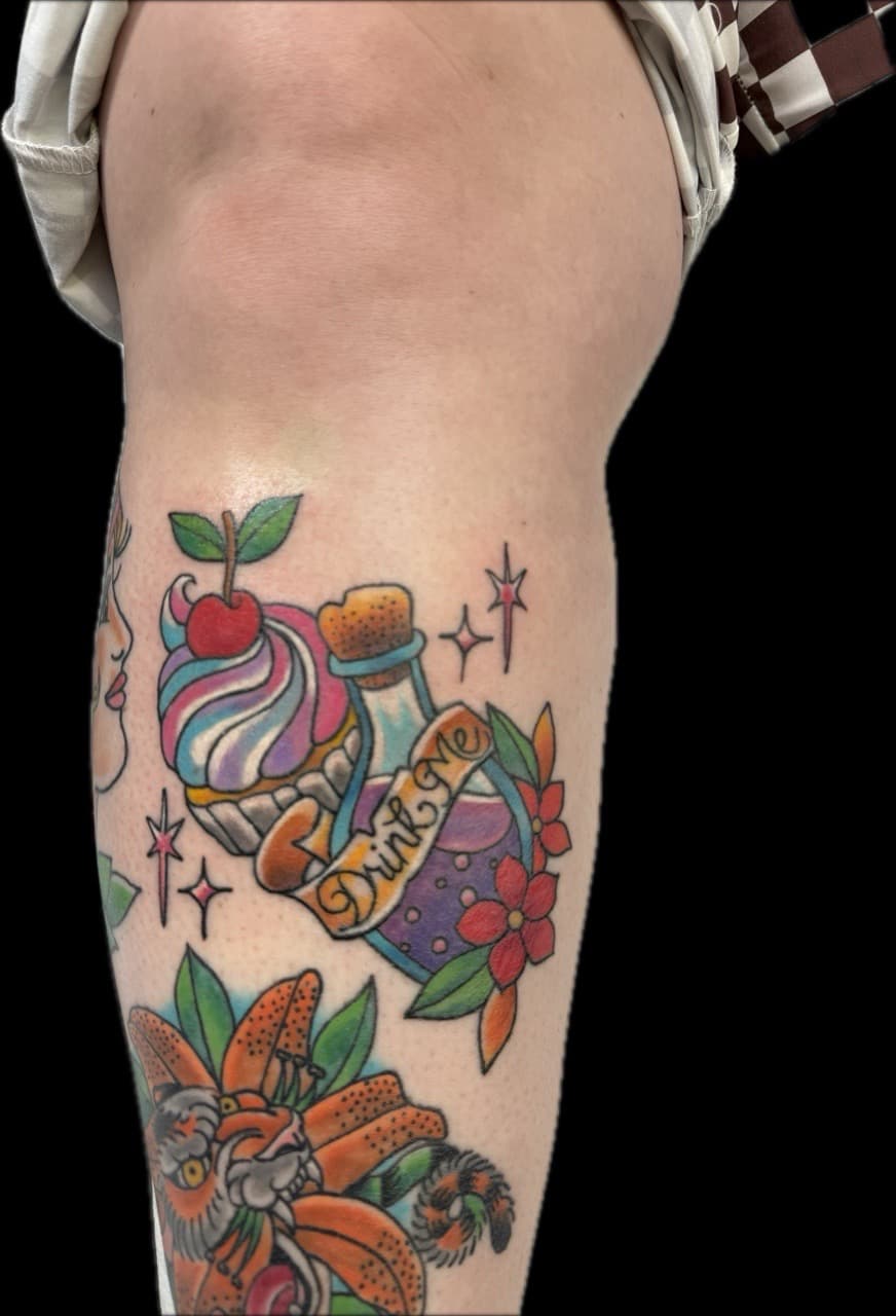 Traditional + Color cupcake tattoo on Shin by Carmela_Bella on TattMe
