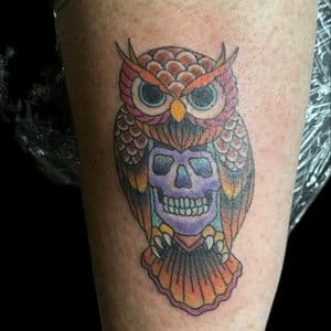 Traditional + American Traditional owl tattoo on Forearm by Carmela_Bella on TattMe
