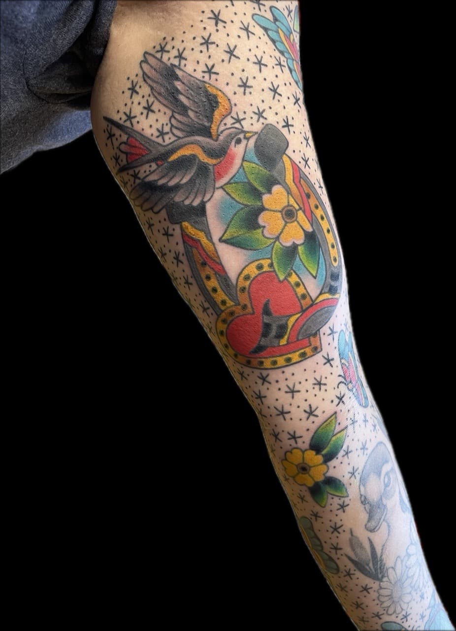 Traditional + American Traditional dove tattoo on Upper Arm by Carmela_Bella on TattMe