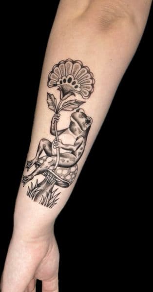 Black-work + Dot-work frog tattoo on Forearm by Carmela_Bella on TattMe