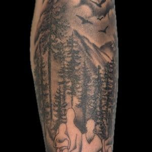 Black & Grey + Illustrative mountains tattoo on Forearm by Carmela_Bella on TattMe