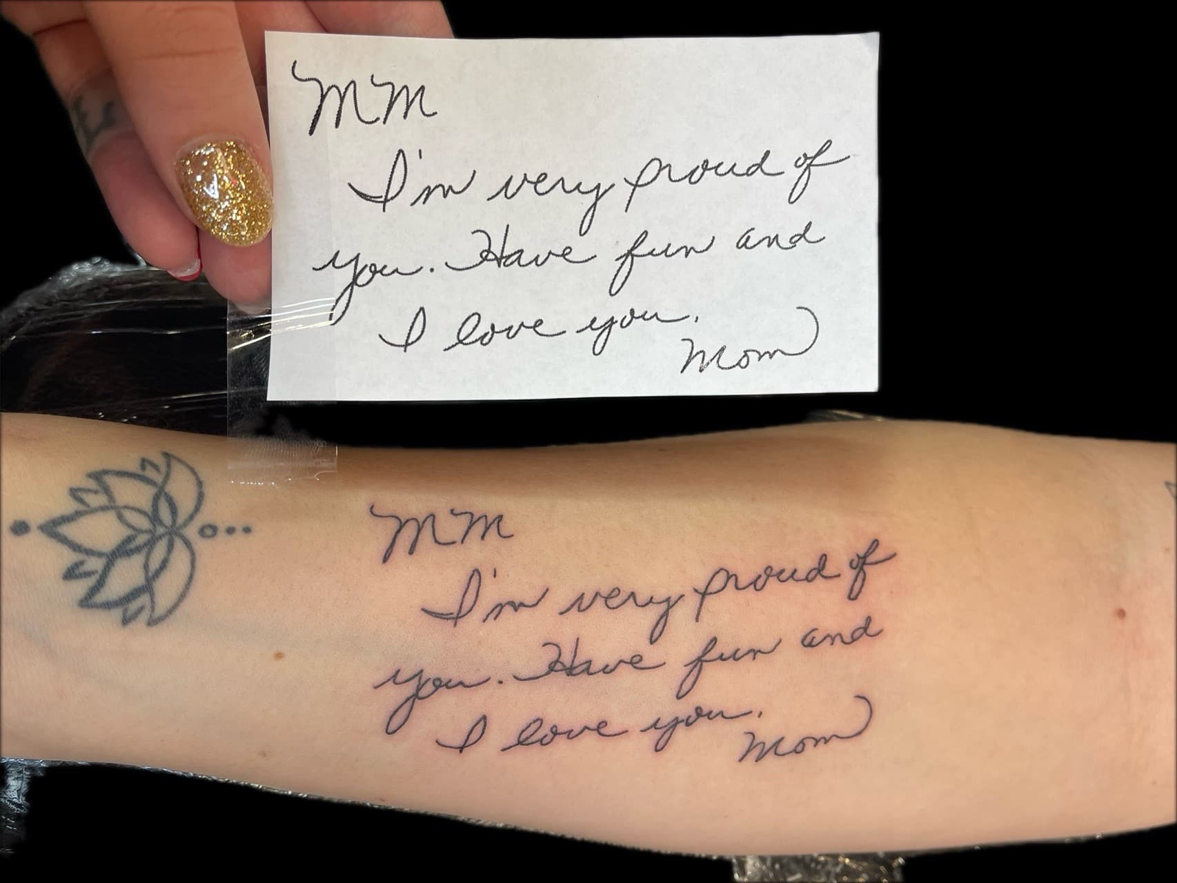 Lettering + Script handwriting tattoo on Forearm by Carmela_Bella on TattMe