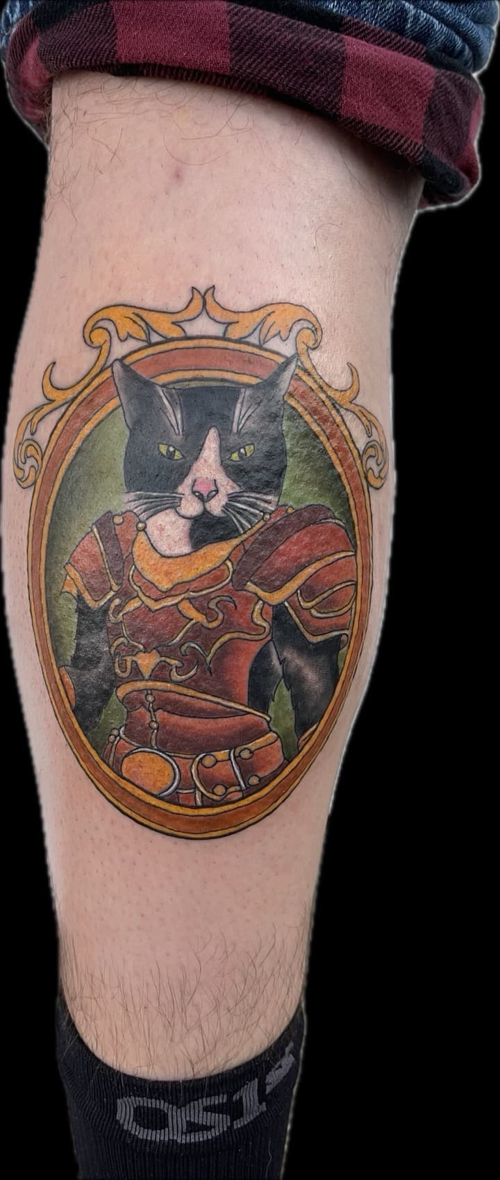 Neo-Traditional + Color cat tattoo on Calf by Carmela_Bella on TattMe