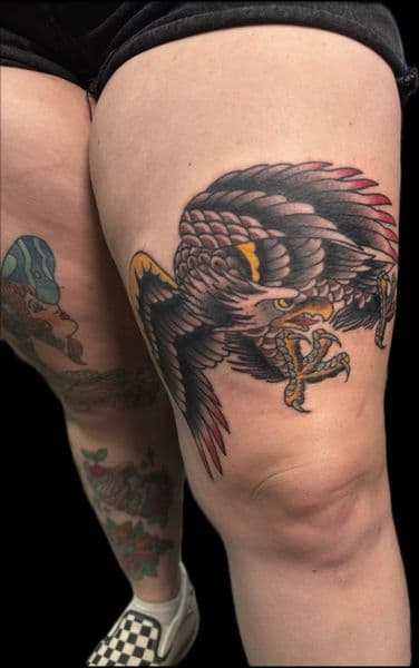 American Traditional + Traditional eagle tattoo on Thigh by Carmela_Bella on TattMe