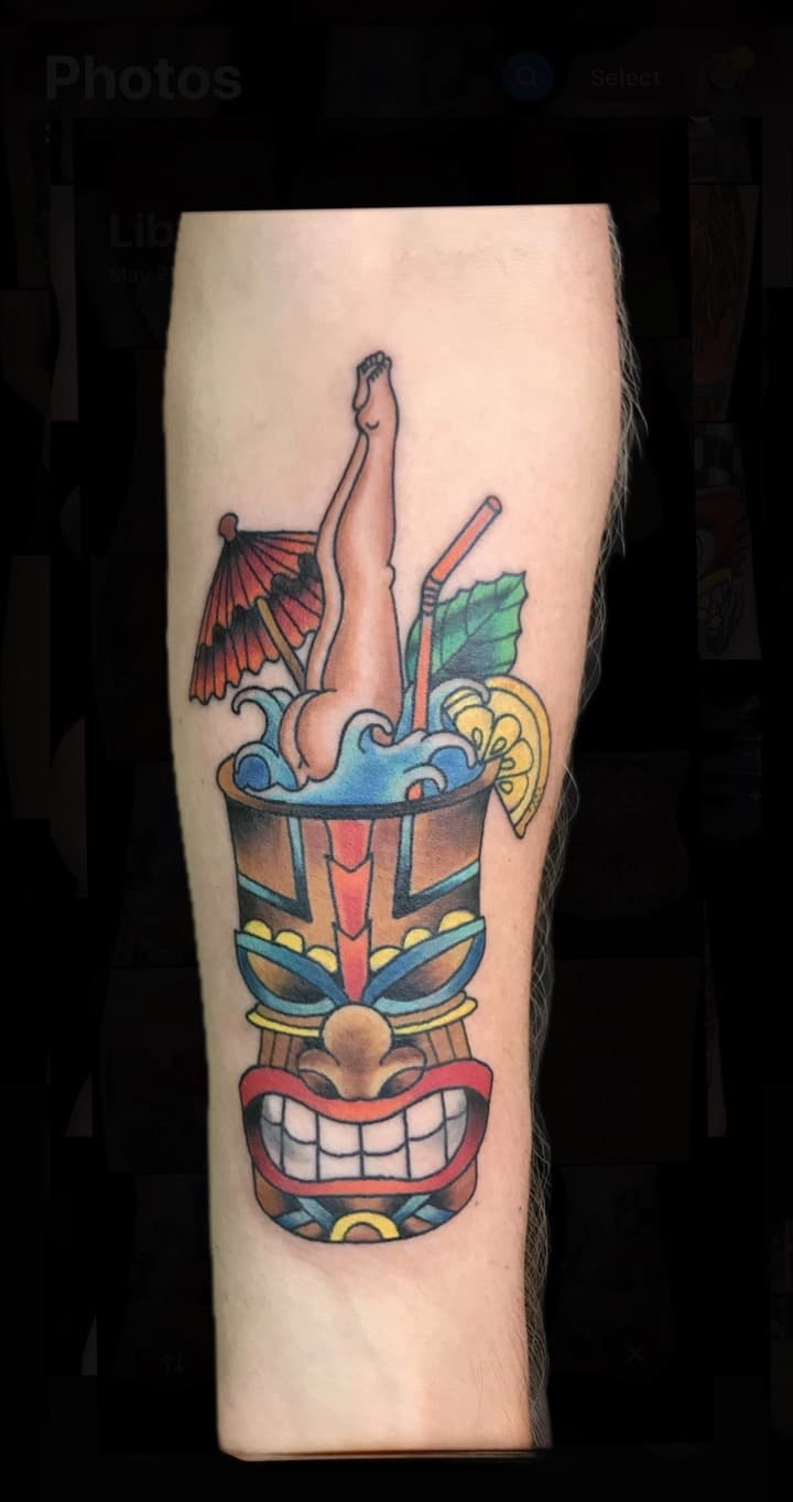 American Traditional + Color tiki tattoo on Forearm by Carmela_Bella on TattMe