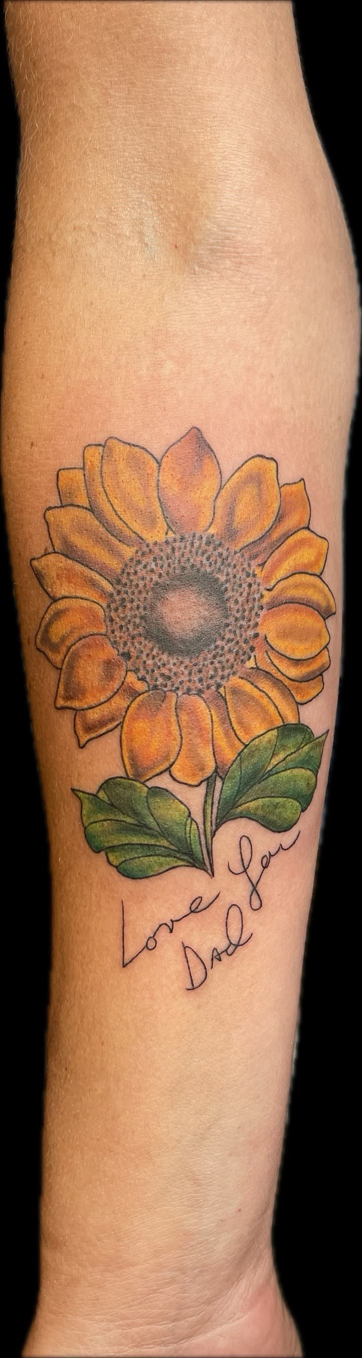 Color + Floral sunflower tattoo on Forearm by Carmela_Bella on TattMe