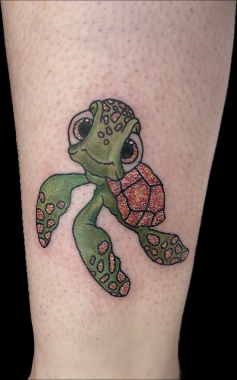 Cartoon + Color sea turtle tattoo on Ankle by Carmela_Bella on TattMe