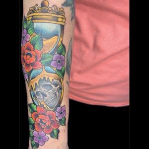 Traditional + Color hourglass tattoo on Forearm by Carmela_Bella on TattMe