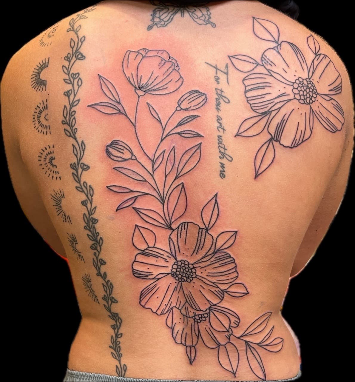 Fine Line + Floral flowers tattoo on Full Back by Carmela_Bella on TattMe