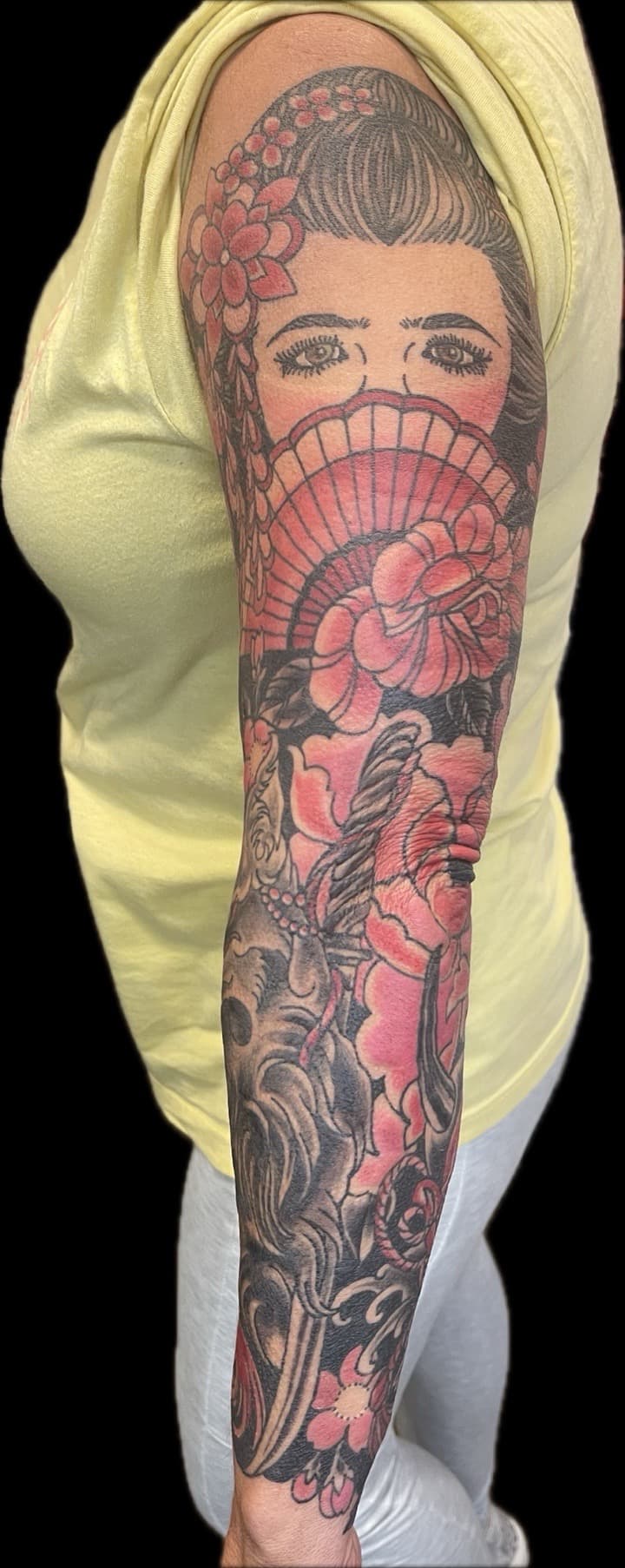 Japanese + Neo-Japanese woman tattoo on Full Sleeve by Carmela_Bella on TattMe