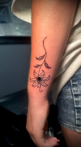 Fine Line + Floral flower tattoo on Forearm by Jr on TattMe