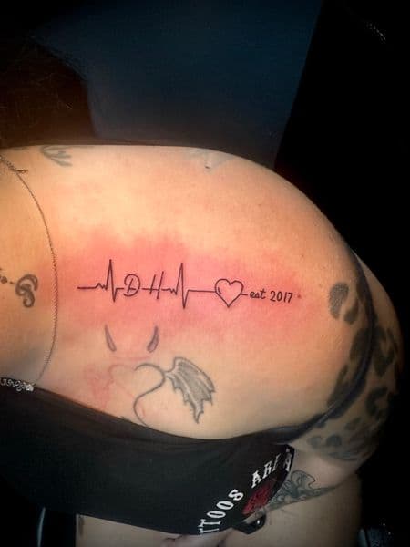 Fine Line + Minimalist heartbeat tattoo on Shoulder Blade by Jr on TattMe