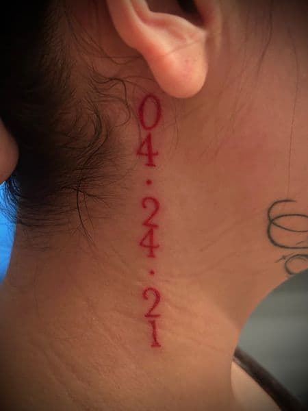 Fine Line + Minimalist numbers tattoo on Neck (Side) by Jr on TattMe