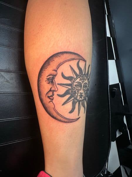 Black & Grey + Illustrative moon tattoo on Calf by Jr on TattMe