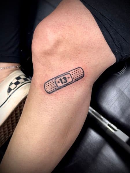 Black-work + Line-work band-aid tattoo on Knee by Jr on TattMe