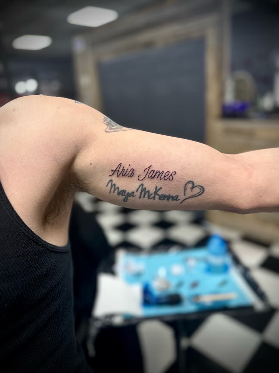 Lettering + Script names tattoo on Upper Arm by Jr on TattMe