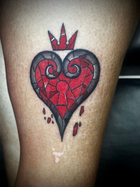 Color + Illustrative heart tattoo on Calf by Jr on TattMe