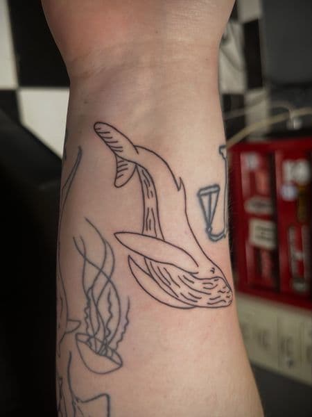 Fine Line + Minimalist whale tattoo on Forearm by Jr on TattMe