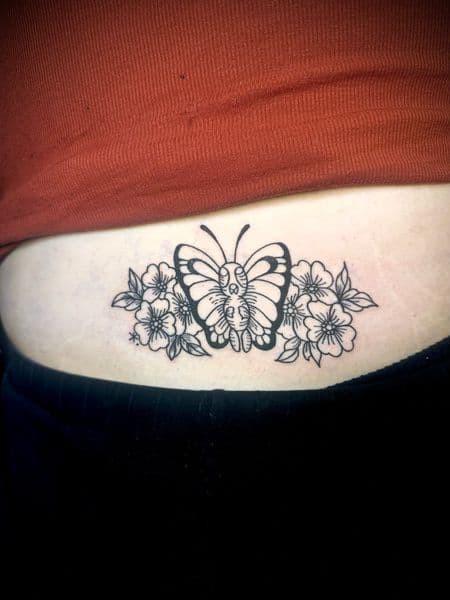 Black-work + Illustrative butterfly tattoo on Lower Back by Jr on TattMe