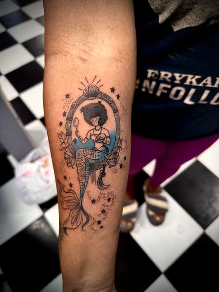 Illustrative + Black-work mermaid tattoo on Forearm by Jr on TattMe