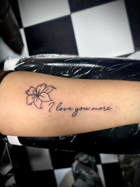 Fine Line + Lettering lily tattoo on Forearm by Jr on TattMe